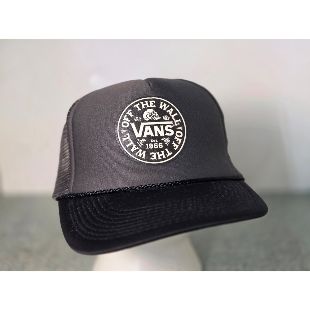 Vans Off the Wall Trucker Hat Cap Rope Mesh Snapback Gray Black One Size